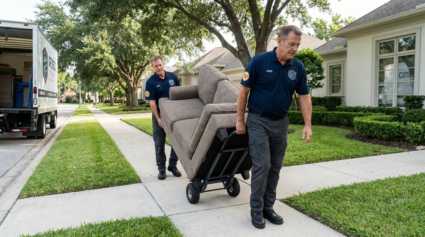 Local residential moving crew loading furniture in Trenton, MI