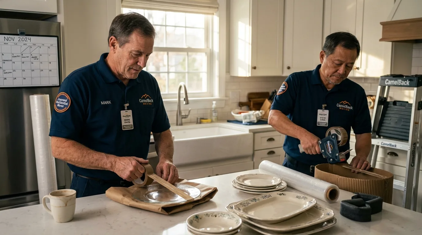 Professional crew packing kitchen dishware in Trenton, MI